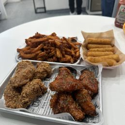 Sweet & Spicy, Soy Garlic Wings, Sweet Potato Fries, Cheese Sticks 6pcs Sweet & Spicy, Soy Garlic Wings, Sweet Potato Fries, Cheese Sticks 6pcs