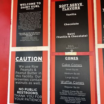 Dairy Kurl - menus on a red wall - Ice Cream & Frozen Yogurt Near Me - Clearwater, Florida