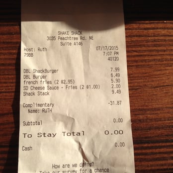 Shake Shack Buckhead - The FREE meal my friends and I got thanks to the amazing customer service at Shake Shack! Comped our meal because the order was misplaced. - Burgers Near Me - Atlanta, Georgia Shake Shack Buckhead - The FREE meal my friends and I got thanks to the amazing customer service at Shake Shack! Comped our meal because the order was misplaced. - Burgers Near Me - Atlanta, Georgia