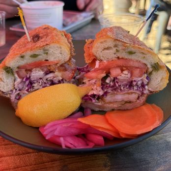 The Marshall Store - Shrimp Po Boy with large grilled shrimp (not tiny Bay shrimp) at The Marshall Store - Seafood Near Me - Marshall, California
