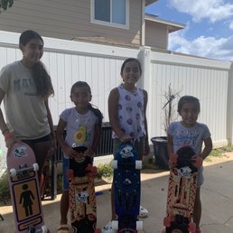Nieces and their new skateboards. Nieces and their new skateboards.