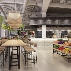 Nature's Oasis - Van Aken - Rendering of the Dining area and produce department