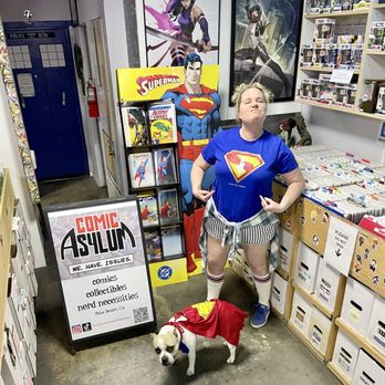 Comic Asylum - Co-owner Amy, w Wanda - Comic Books Near Me - Palm Desert, California Comic Asylum - Co-owner Amy, w Wanda - Comic Books Near Me - Palm Desert, California