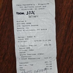 Papa Pasquales Pizzeria - This is the receipt "the drivers copy"
