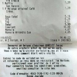 Tim Hortons - 22-07-2018 / $5.93 avec taxes