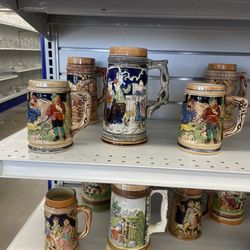 Some random beer steins. Good organized shelves