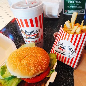 Portillo's Elmhurst - Char-grilled bacon cheeseburger ($6) with fries ($2) and a small root beer ($2) - Hot Dogs Near Me - Elmhurst, Illinois