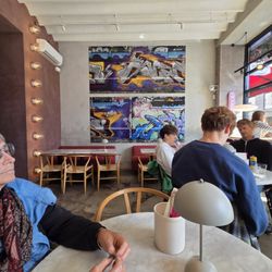 Frankies Pizza - The inside is colorful and bright.