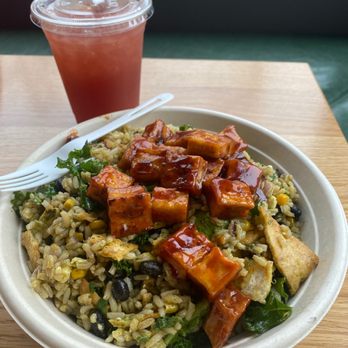 Roots Natural Kitchen - Hibiscus tea and El Jefe with tofu - Salad Near Me - Columbus, Ohio Roots Natural Kitchen - Hibiscus tea and El Jefe with tofu - Salad Near Me - Columbus, Ohio