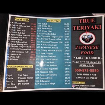 True Teriyaki - Menu - Sushi Bars Near Me - Sanger, California True Teriyaki - Menu - Sushi Bars Near Me - Sanger, California