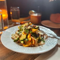 Longman & Eagle - Summer Squash Salad (v): Zucchini Bread, Chèvre, Peas, Pickled Kholrabi Vinaigrette, Pecans