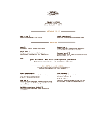 Menu photo 3 The Oak & Grain Winnipeg Winnipeg, MB Menu photo 3 The Oak & Grain Winnipeg Winnipeg, MB