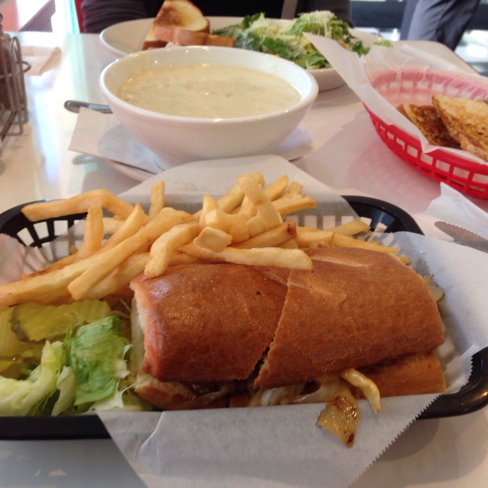 Dino's Grill - French burger and bowl of clam chowder - Greek Near Me - Newark, California Dino's Grill - French burger and bowl of clam chowder - Greek Near Me - Newark, California
