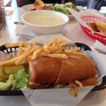 Dino's Grill - French burger and bowl of clam chowder - Greek Near Me - Newark, California