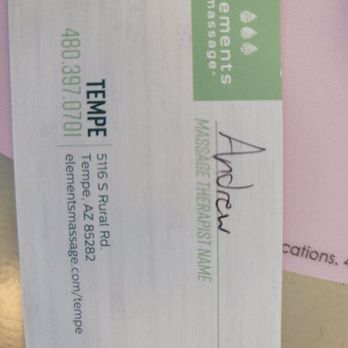 Elements Massage - Business card - Massage Near Me - Tempe, Arizona