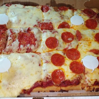 J  Palmieri Pizzeria & Pub - Cheese was stuck to the top of the box this pizza is more like a sicilian pizza so it's thicker than most square pizza in RI. - Pizza Near Me - Johnston, Rhode Island