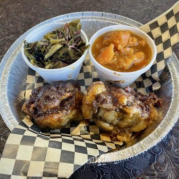 Porky J’s - Oxtail plate with collard greens and yams - Barbeque Near Me - Helotes, Texas Porky J’s - Oxtail plate with collard greens and yams - Barbeque Near Me - Helotes, Texas