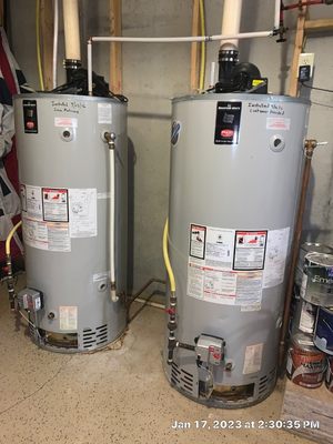 Water Heater in Carmel, Indiana - This home was located in Carmel, Indiana, they had (2) 75 gallon power vent water heater in there basement and unfortunately they both were leaking and need to be replaced. Water Heater in Carmel, Indiana - This home was located in Carmel, Indiana, they had (2) 75 gallon power vent water heater in there basement and unfortunately they both were leaking and need to be replaced.