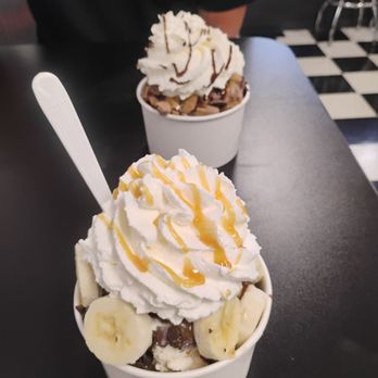 Reid's Ice Cream Parlor - Peanut butter overload & caramel monkey sundaes. $7.80 each - Ice Cream & Frozen Yogurt Near Me - Lockport, New York