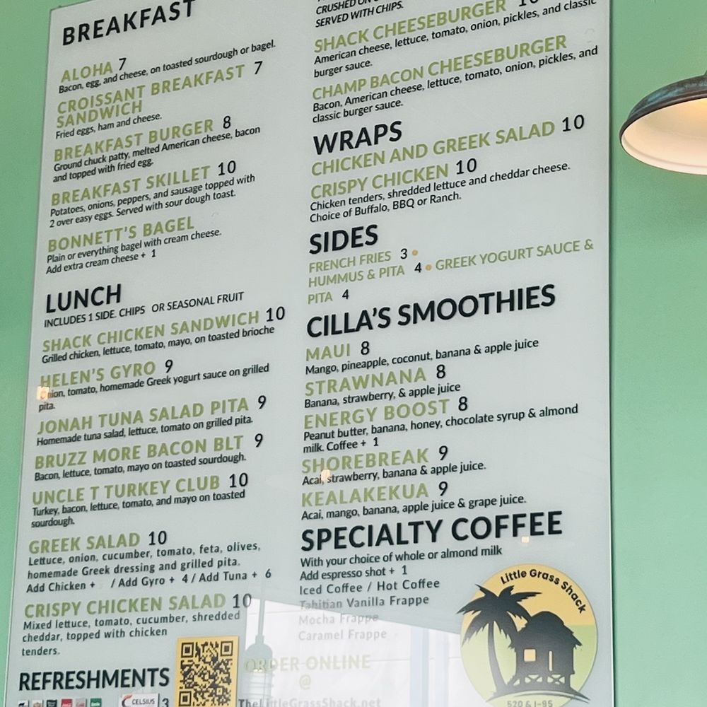 Little Grass Shack - Wall mounted menu - Juice Bars & Smoothies Near Me - Cocoa, Florida Little Grass Shack - Wall mounted menu - Juice Bars & Smoothies Near Me - Cocoa, Florida