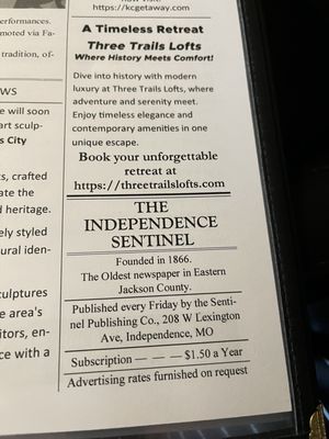 Menu photo 4 The Sentinel Room Independence, MO Menu photo 4 The Sentinel Room Independence, MO