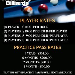 Rockaway Billiards - Rockaway billiards table rates and practice pass prices
