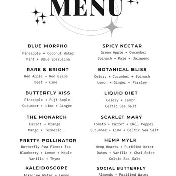 Butterfly Juice Co - Menu - Juice Bars & Smoothies Near Me - Ooltewah, Tennessee Butterfly Juice Co - Menu - Juice Bars & Smoothies Near Me - Ooltewah, Tennessee