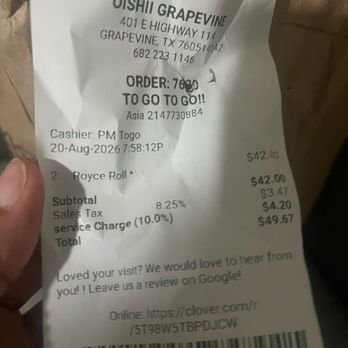 Oishii Sushi & Pan-Asian - Grapevine  - Receipt - Sushi Bars Near Me - Grapevine, Texas