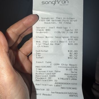Songkran Thai Kitchen - Bill - Thai Near Me - Houston, Texas Songkran Thai Kitchen - Bill - Thai Near Me - Houston, Texas