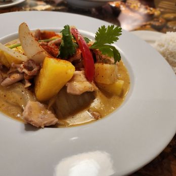 Jasmine Thai - Massaman Curry w/pork and added pineapple - Thai Near Me - Brandon, Florida Jasmine Thai - Massaman Curry w/pork and added pineapple - Thai Near Me - Brandon, Florida