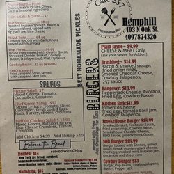 Cafe 257 - Menu front