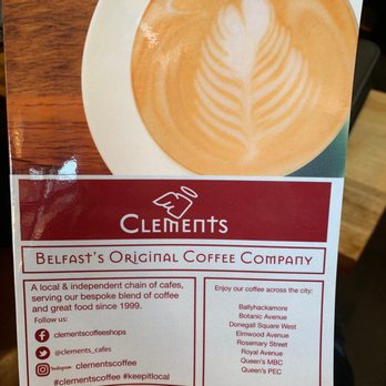 Clement's Coffee Shop - Menu cover - Coffee & Tea Near Me - Belfast, BFS Clement's Coffee Shop - Menu cover - Coffee & Tea Near Me - Belfast, BFS