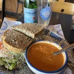Beyond Bread - Plain Jane (chicken sandwich) on rye and my choice of drink, tomato bisque