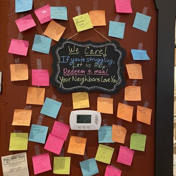 Pop's Smoke Shack - The "We Care" wall. Customers can donate to help their neighbors who are struggling by providing a free dinner. - Barbeque Near Me - Branson West, Missouri