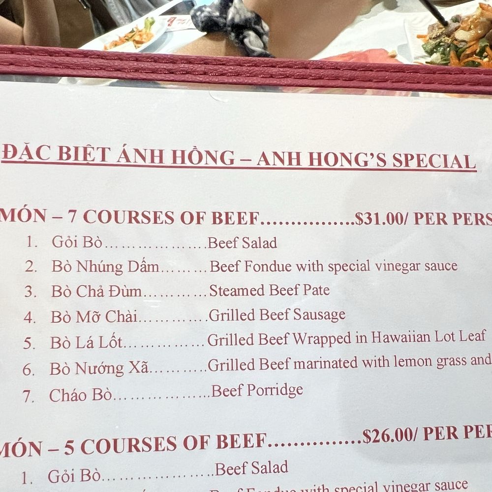 Anh Hong Restaurant - Went with the 7 course of beef - Vietnamese Near Me - San Jose, California Anh Hong Restaurant - Went with the 7 course of beef - Vietnamese Near Me - San Jose, California