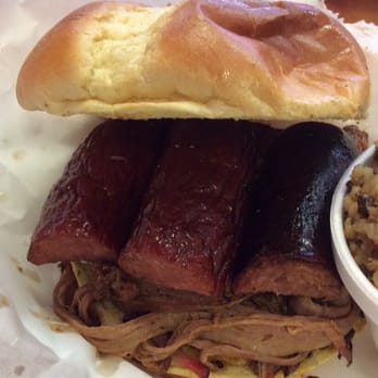 Beach Brothers BBQ - The "Boss" Grilled Potato Bun with Pulled Brisket and Smoked Sausage (Amazing) - Caterers Near Me Beach Brothers BBQ - The "Boss" Grilled Potato Bun with Pulled Brisket and Smoked Sausage (Amazing) - Caterers Near Me