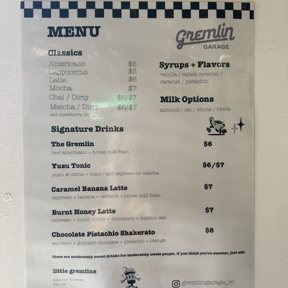 Gremlin Garage - Menu 9/22/25 - Coffee & Tea Near Me - Costa Mesa, California Gremlin Garage - Menu 9/22/25 - Coffee & Tea Near Me - Costa Mesa, California