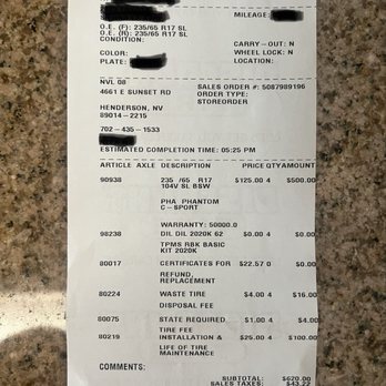 Discount Tire - Proof Receipt - Tires Near Me - Henderson, Nevada