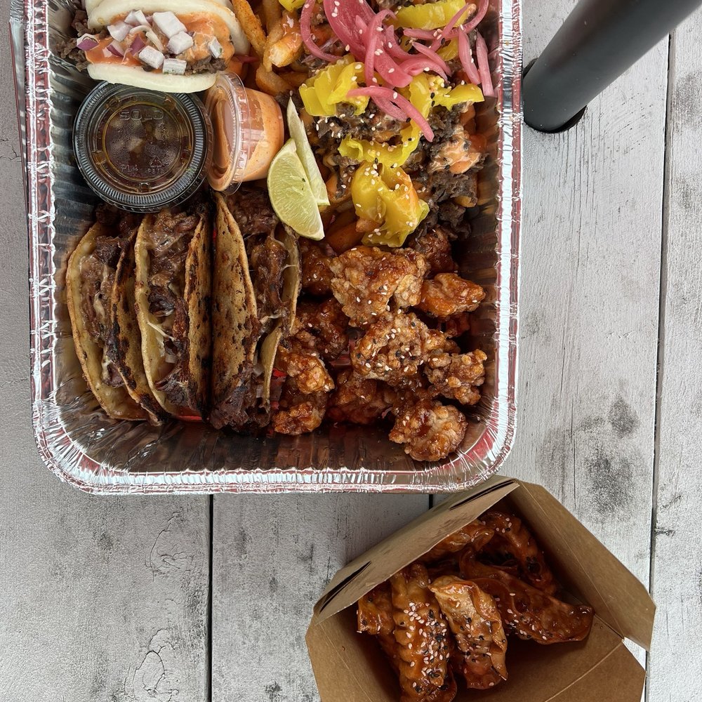 Signature Platter with Bulgogi Bao and Loaded Nashville Fries + Order of KBBQ Sticky Dumplings