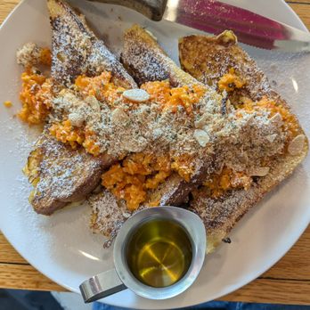 Superkhana International - French Toast (Gajar Halva, Almond Dukkah, Gulab Jamun Syrup, $19) - Indian Near Me - Chicago, Illinois Superkhana International - French Toast (Gajar Halva, Almond Dukkah, Gulab Jamun Syrup, $19) - Indian Near Me - Chicago, Illinois