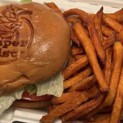 Souper Twist & More - California Burger with Sweet Potato Fries