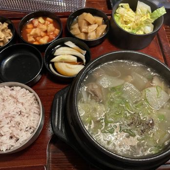 Han Korea BBQ - a bowl of soup and bowls of rice - Korean Near Me - Chilliwack, British Columbia