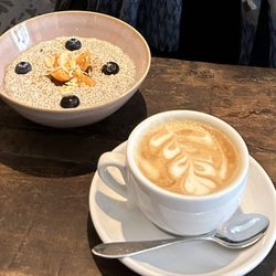 GustaV - GF chia pudding w fresh fruit and Cappuccino