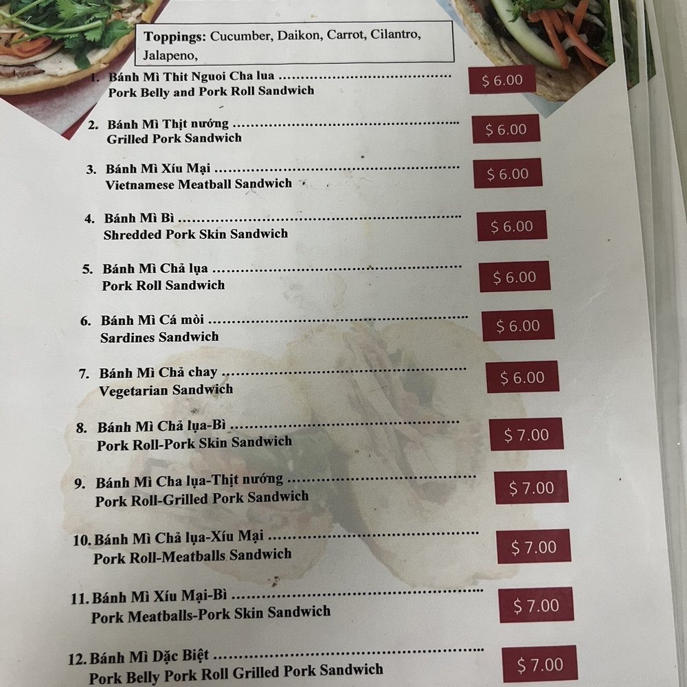 Menu full of Banh Mi! Menu full of Banh Mi!