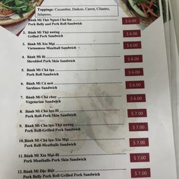 Menu full of Banh Mi! Menu full of Banh Mi!