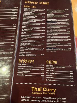 Menu photo 7 Thai Curry Restaurant Tamarac, FL