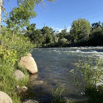 River West Resort - Riverfront at the edge of the RV park. We set up our camp chairs and enjoyed the view. - RV Parks Near Me - Reno, Nevada