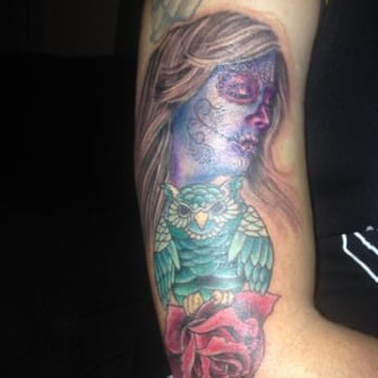 DermalGrafix Tattoo - This is right after i took the bandage off. Day of the Dead girl,owl, rose thing by Aaron. - Tattoo Near Me - Escondido, California DermalGrafix Tattoo - This is right after i took the bandage off. Day of the Dead girl,owl, rose thing by Aaron. - Tattoo Near Me - Escondido, California
