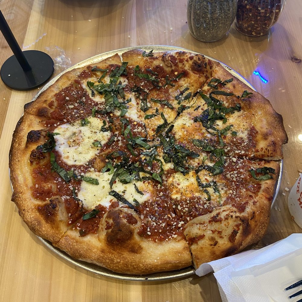 Fat Boy’s Pizza - Katy - Tomato and basil pizza(more sauce/lacked flavor) - Pizza Near Me - Katy, Texas