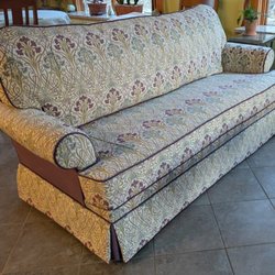 JD's Upholstery - The large embroidery repeat is seen here, as well as the seam along the seat cushion. A masterful work of art.